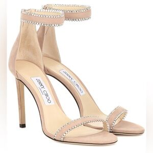 Jimmy Choo Dochas 100 Crystal-embellished Suede Sandals Size 39 in Ballet Pink